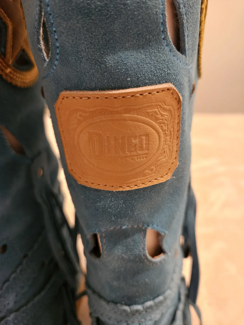 Women's Dingo Blue Suede Leather Fringe Star Western Boots with Tan Soles Size 7 - Picture 3 of 4